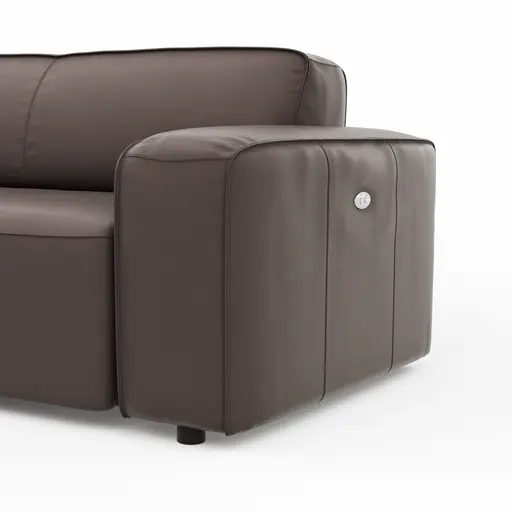 Ecksofa Denver - Longchair links, groß mit 2,5 Sitzer, inkl. Sitzvorzug (motorisch), Leder, Mocca