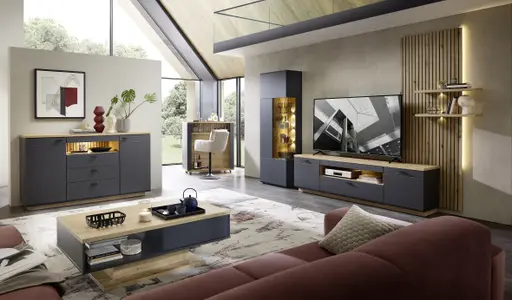 Couchtisch - mit Schubkasten, Eiche, Absetzung Graphit