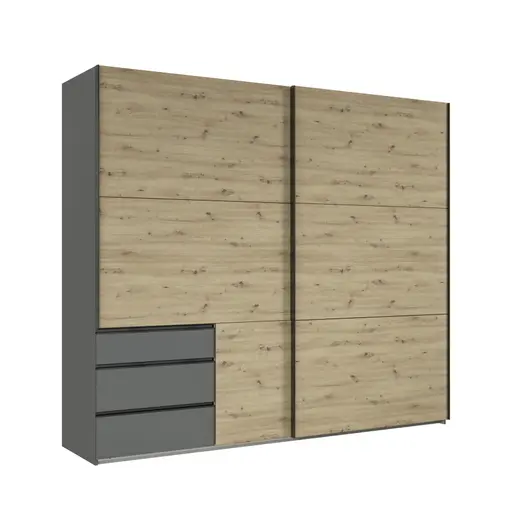 Schwebetürenschrank- B ca. 250 cm, Graphit, Eiche Dekor