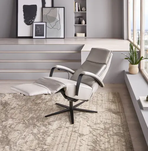 Relaxsessel Avela Relax - Größe L, Kopf-/ Fußteil und Rückenlehne verstellbar, Leder, Steingrau