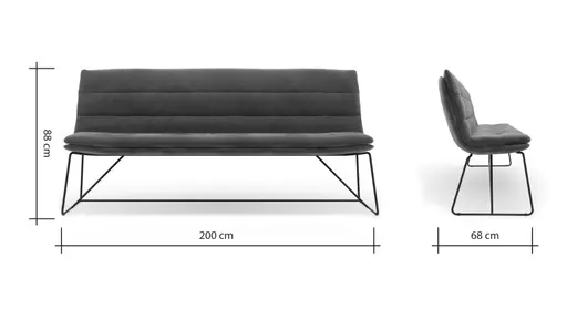 Bank Jukka - B ca. 200 cm, Stoff, Jade, Kufe, Schwarz