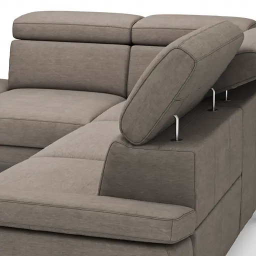 Ecksofa Hudson - Ecke links mit 2,5-Sitzer, inkl. Kopfteil/Armlehne verstellbar und Sitzvorzug/Relaxfunktion (motorisch), Stoff, Khaki