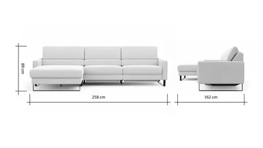 Ecksofa Valera - Longchair mit 3-Sitzer rechts inkl. Rückenlehne verstellbar und Relaxfunktion motorisch, Stoff, Natur