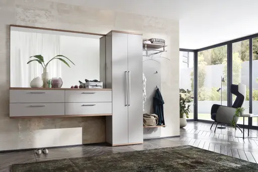 Garderobenkombination - Kernnussbaum, Graubeige