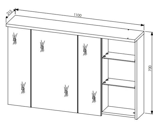 Spiegelschrank- B ca. 110 cm, Dunkelgrau, Eiche Dekor, Spiegel