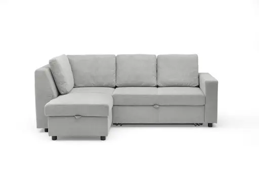 Ecksofa PRO FLEXX - Ecke links, 2-Sitzer inkl. Schlaffunktion und Bettkasten, Stoff, Silbergrau