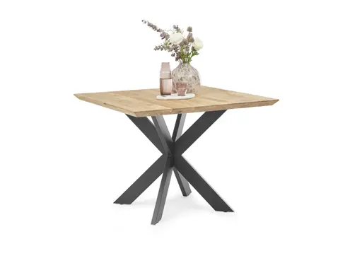 Esstisch- LB ca. 100x100 cm, Eiche Massiv, Geölt, Metall, Schwarz, Pulverbeschichtet