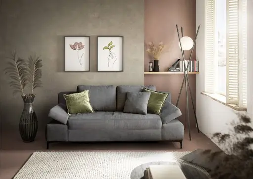 Sofa JEREMO - 2-Sitzer inkl. Schlaffunktion und Armlehnen verstellbar, Stoff, Dunkelgrau