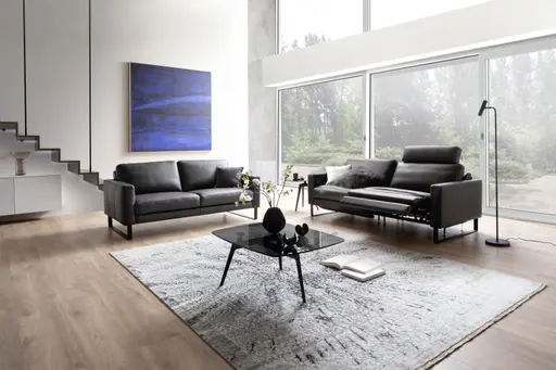 Sofa Enna - 3,5-Sitzer inklusive Relaxfunktion (motorisch), links und rechts, Leder, Anthrazit