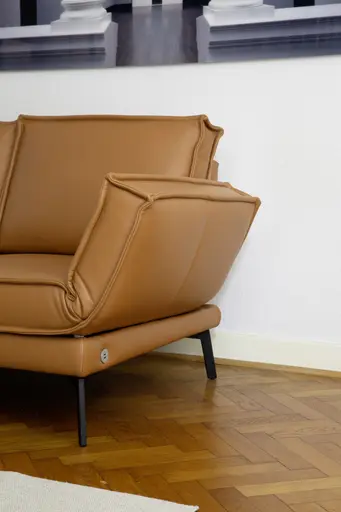 Ecksofa My -  Ecke links mit 2-Sitzer, Rückenlehne, Armlehne  verstellbar und Drehsitze, Leder, Cognac