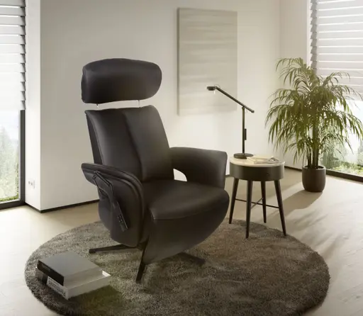 TV-Sessel MATHIS - drehbar, Aufstehhilfe, Relaxfunktion, Kopfteilverstellung, Leder, Chocolate