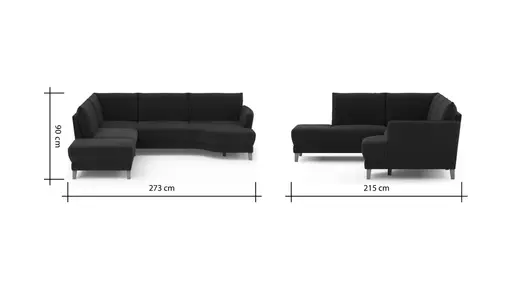 Sofa Stamford - Ecksofa 2-sitzig und Abschlusshocker links mit 3,5-Sitzer, Bogen rechts, Stoff, Dunkelblau