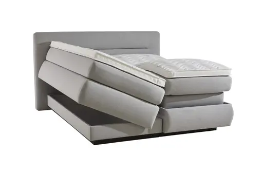 Boxspringbett Valencia - motorisch verstellbar und inkl. Stauraum, Liegefläche ca. 180x200 cm, Stoff, Hellgrau