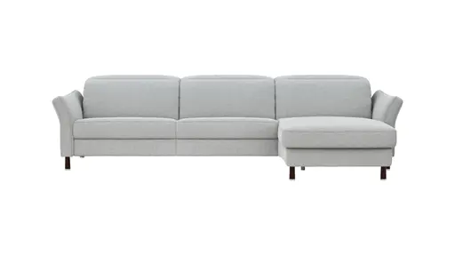 Ecksofa Rafaela - 3-Sitzer, Longchair rechts, Kopfteil verstellbar (manuell), Webstoff, Ecru