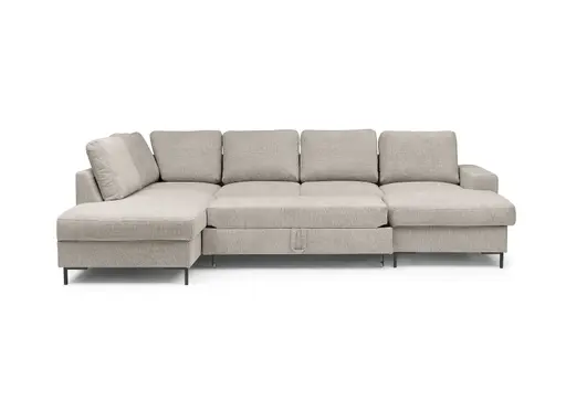 Wohnlandschaft - Ecke links mit 2-Sitzer und Longchair rechts, Stoff, Steingrau