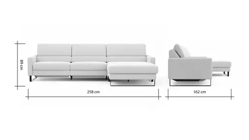 Ecksofa Valera - 3-Sitzer mit Longchair rechts inkl. Rückenlehne verstellbar und Relaxfunktion motorisch, Stoff, Limone