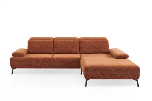 Ecksofa EM Setupal - 2,5-Sitzer mit Longchair rechts, Kopfteil/Armlehne/Rücken verstellbar, Stoff, Rost