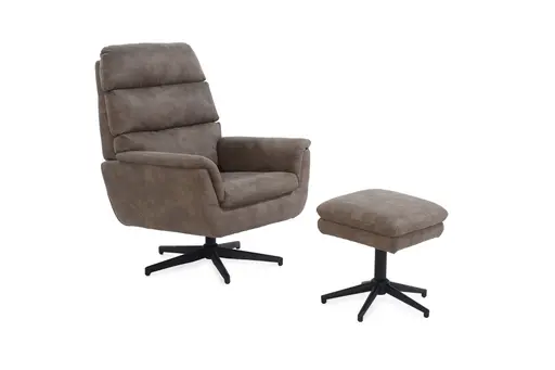 Relaxsessel mit Hocker - drehbar, Microfaser, Braun