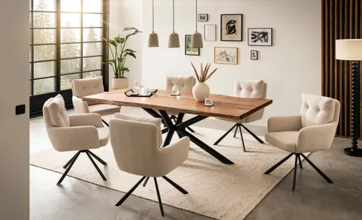 Armlehnstuhl - drehbar, Cord, Creme