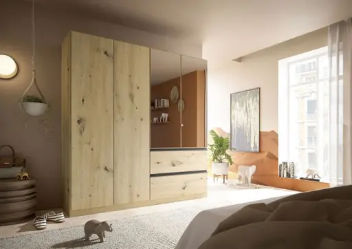 Drehtürenschrank RASA- B ca. 181 cm, Eiche Dekor, Spiegel