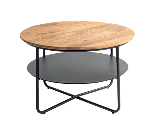 Couchtisch - Ø/H ca. 70x45 cm, Eiche massiv geölt, Schweizer Kante, Schwarz