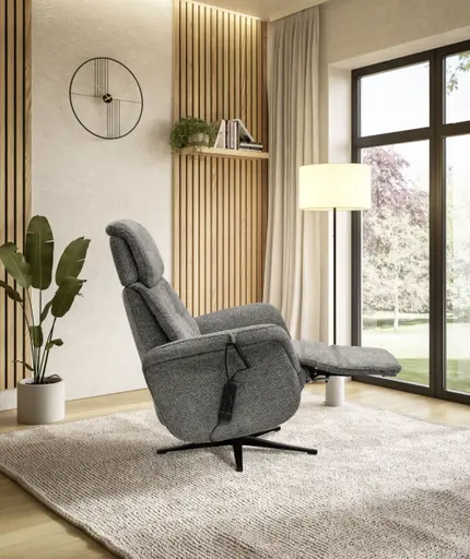 TV-Sessel MARLON - drehbar, Relaxfunktion, Kopfteilverstellung, Stoff, Graublau