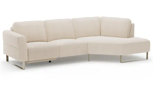 Ecksofa Leona - 2,5-Sitzer mit Ecke rechts inkl. Relaxfunktion motorisch, Stoff, Creme 