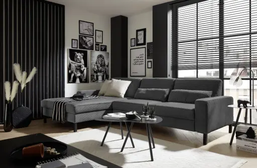 Ecksofa CALM MOVE 2.0 - Longchair links mit 2,5-Sitzer, Feincord, Anthrazit