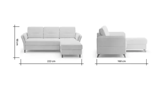 Ecksofa Vayra - 2,5-Sitzer mit Longchair rechts, Stoff, Offwhite