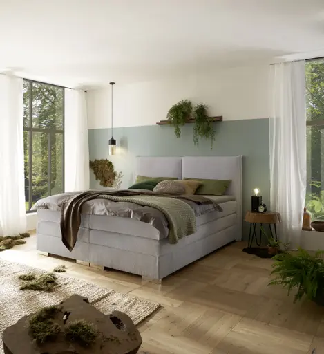 Boxspringbett SANDRIN L - Liegefläche ca. 180x200 cm, Stoff, Hellgrau