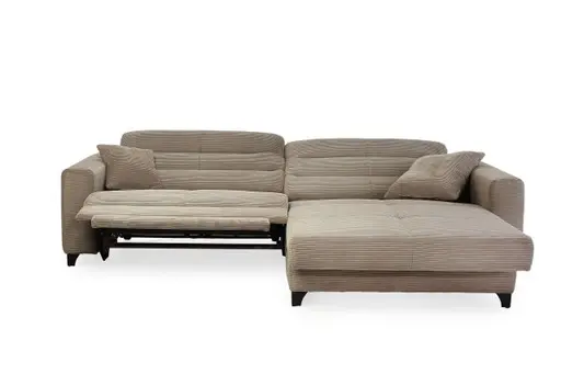 Ecksofa JAROM - 3-Sitzer, Ecke rechts inkl. Relaxfunktion (motorisch) und Kopfteil verstellbar, Stoff, Taupe
