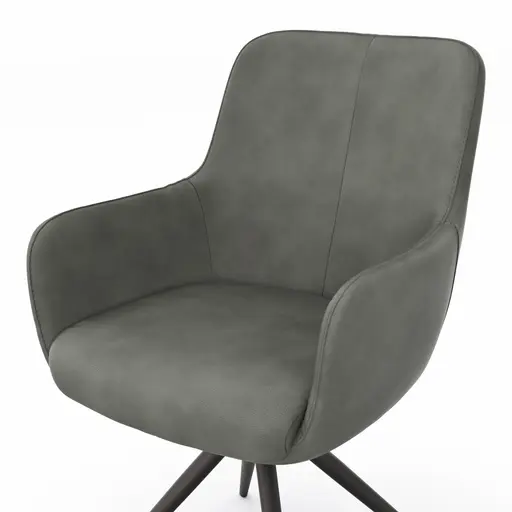 Armlehnstuhl Mis - Leder, Dunkelgrau, Gestell, Anthrazit