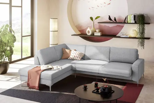 Ecksofa CALM 2.0 - Ecke links mit 2,5-Sitzer, Schlaffunktion mit Bettkasten, Stoff, Grau