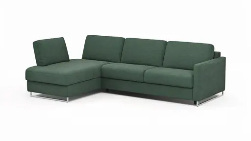 Ecksofa Nuoro - Longchair links mit 2-Sitzer inkl. Schlaffunktion und Bettkasten, Stoff, Dunkelgrün