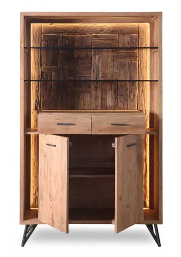 Highboard - mit Beleuchtung, B ca. 115 cm, Akazie massiv