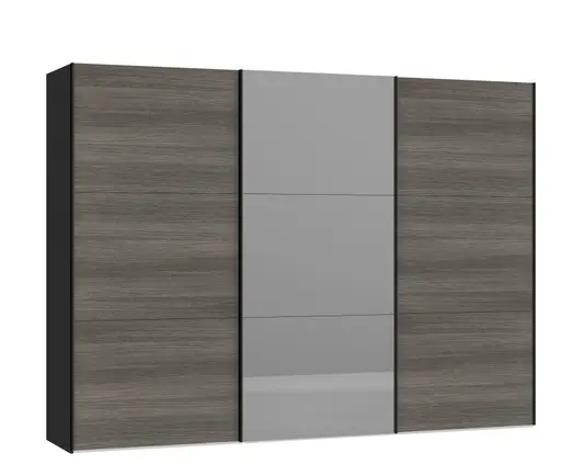 Schwebetürenschrank JOIN IT- B ca. 303 cm, Schwarz, Dunkelgrau, Spiegel, Dunkel