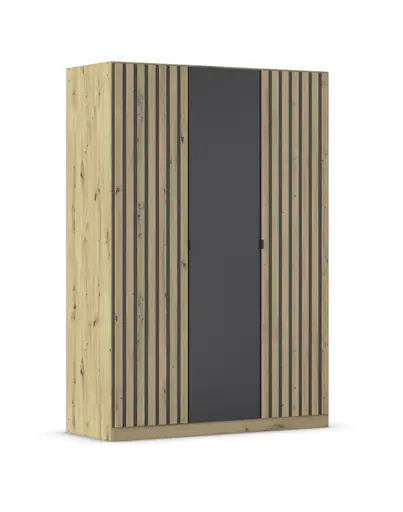 Drehtürenschrank RUERTO- B ca. 136 cm, Eiche Dekor, Dunkelgrau, Paneel, Eiche Dekor