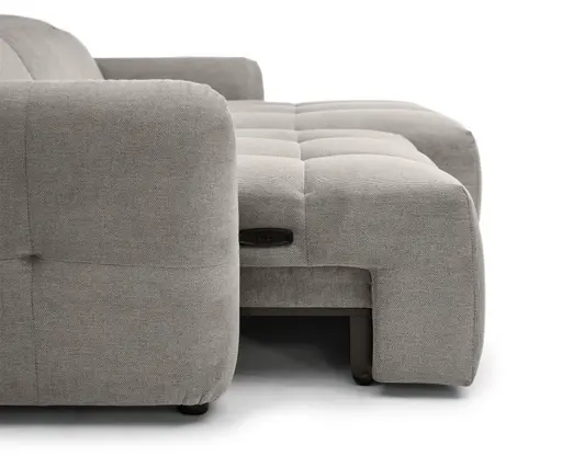 Ecksofa MADAN - 1,5-Sitzer mit Longchair rechts, Sitztiefe verstellbar motorisch, Kopfteil verstellbar, Stoff, Truffle