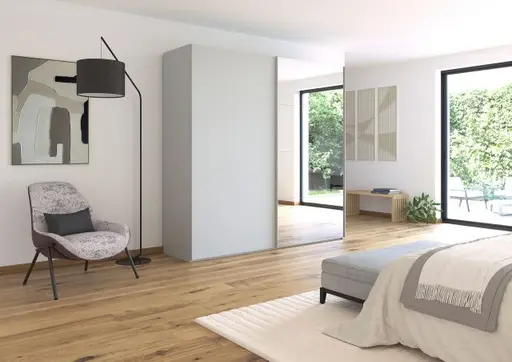 Schwebetürenschrank ROVERO- B ca. 225 cm, Seidengrau, Spiegel