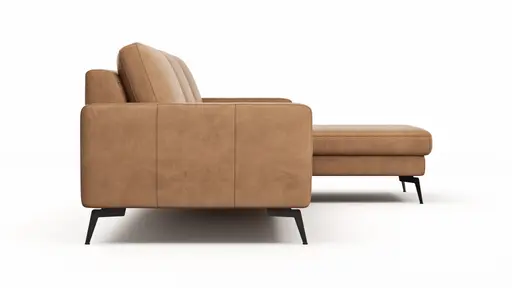 Ecksofa Enna - 3-Sitzer mit Longchair rechts, Armlehne A, Leder, Cognac