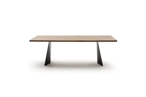 Esstisch 3100 - LB ca. 220x100 cm, Nussbaum Massiv, Stahlwange geneigt, Schwarz