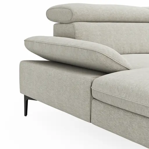 Ecksofa Felipa - Longchair links mit 2,5-Sitzer inkl. Armlehne verstellbar und Rückenlehne/Sitztiefe verstellbar (motorisch), Stoff, Natur