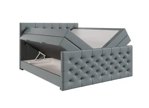 Boxspringbett SANDRIN E- Liegefläche ca. 200x200 cm, Stoff, Graublau, inkl. Stauraum und Fußteil
