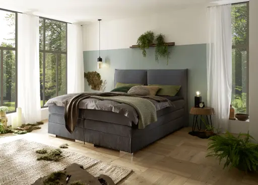 Boxspringbett SANDRIN L - Liegefläche ca. 200x200 cm, Stoff, Anthrazit