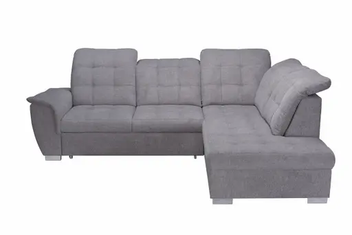 Ecksofa - 2-Sitzer, Ecke rechts inkl. Schlaffunktion und Bettkasten, verstellbare Kopfstützen, Stoff, Grau