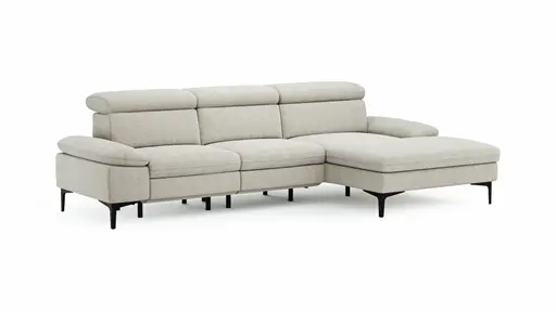 Ecksofa Felipa - 2,5-Sitzer mit Longchair rechts inkl. Armlehne verstellbar und Rückenlehne/Sitztiefe verstellbar (motorisch), Stoff, Natur