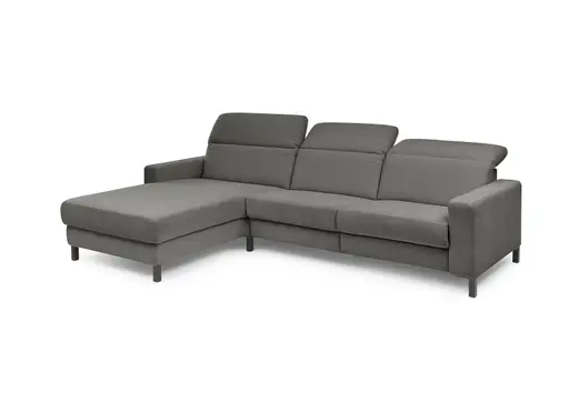 Ecksofa - CALM FLEX 2.0, Longchair links mit 3-Sitzer, Kopfteil verstellbar, Stoff, Dunkelgrau