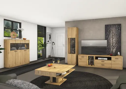 Highboard - mit Beleuchtung, Wildeiche massiv