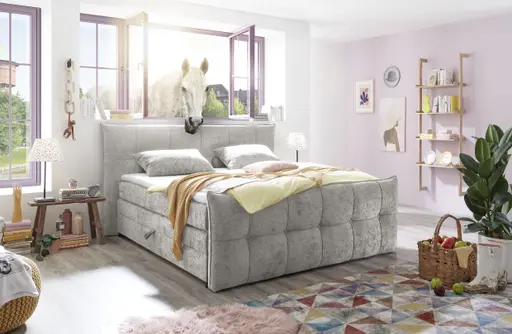 Boxspringbett- Liegefläche ca. 180x200 cm, Stoff, Creme