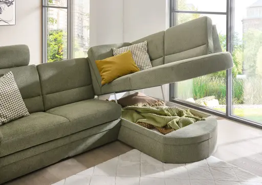 Ecksofa - Ecke links mit  2-Sitzer, Aufklappbar, Stoff, Grün